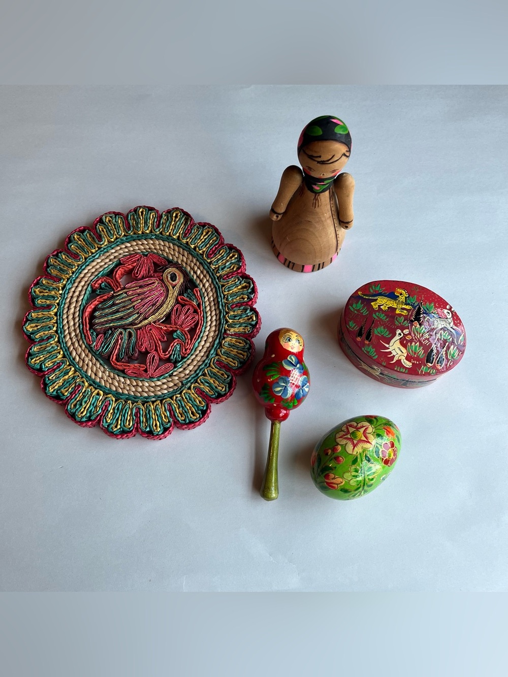 Vintage Cottagecore Global Inspired Collection Trinket Box Trivet - Bundle of 5